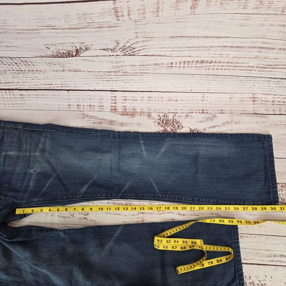 7 For All Mankind Jeans Mens 33x30 Blue Bootcut Denim Distressed Western Cowboy - Picture 13 of 14